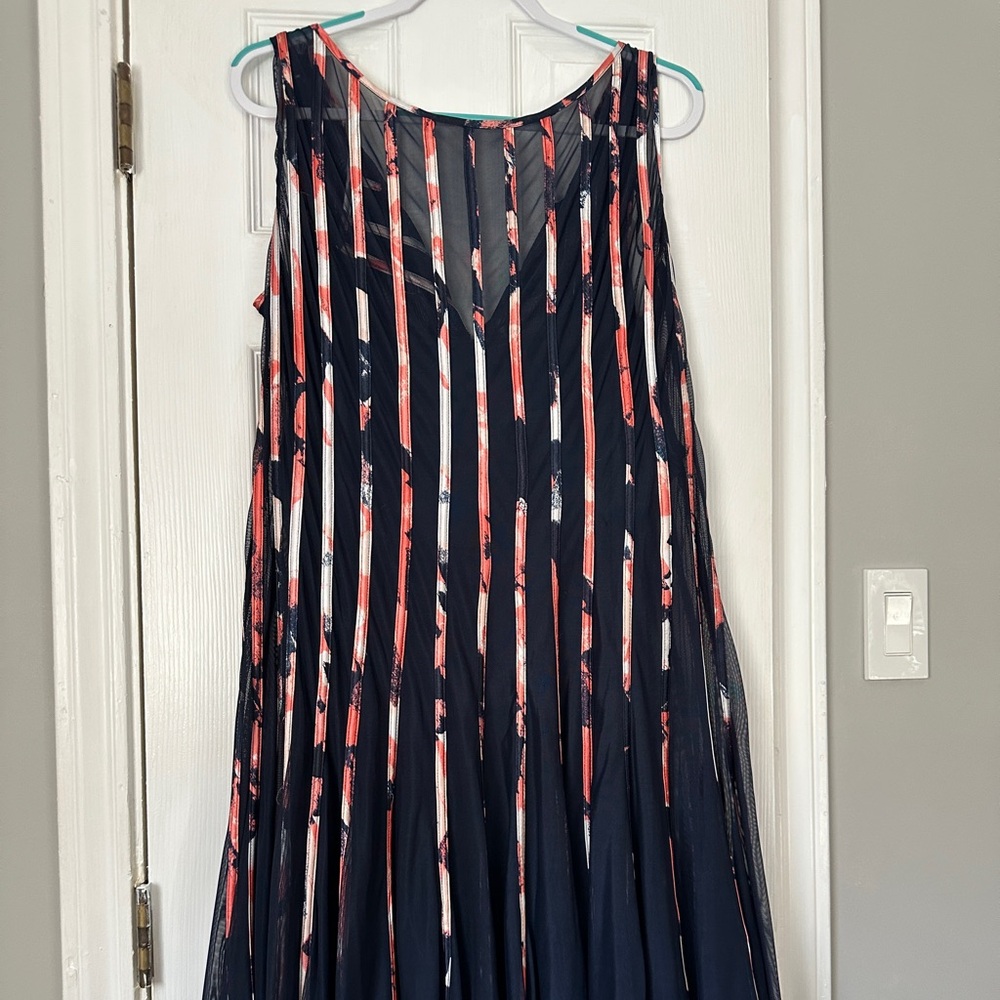 SL Fashions Navy and Red Striped Dress